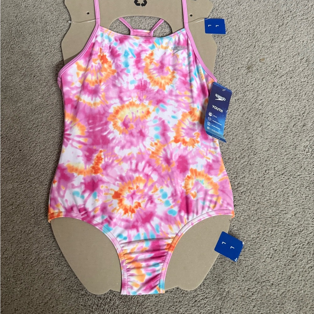 Speedo Youth Tie-Dye One-Piece Swimsuit - Pink/Orange/Blue